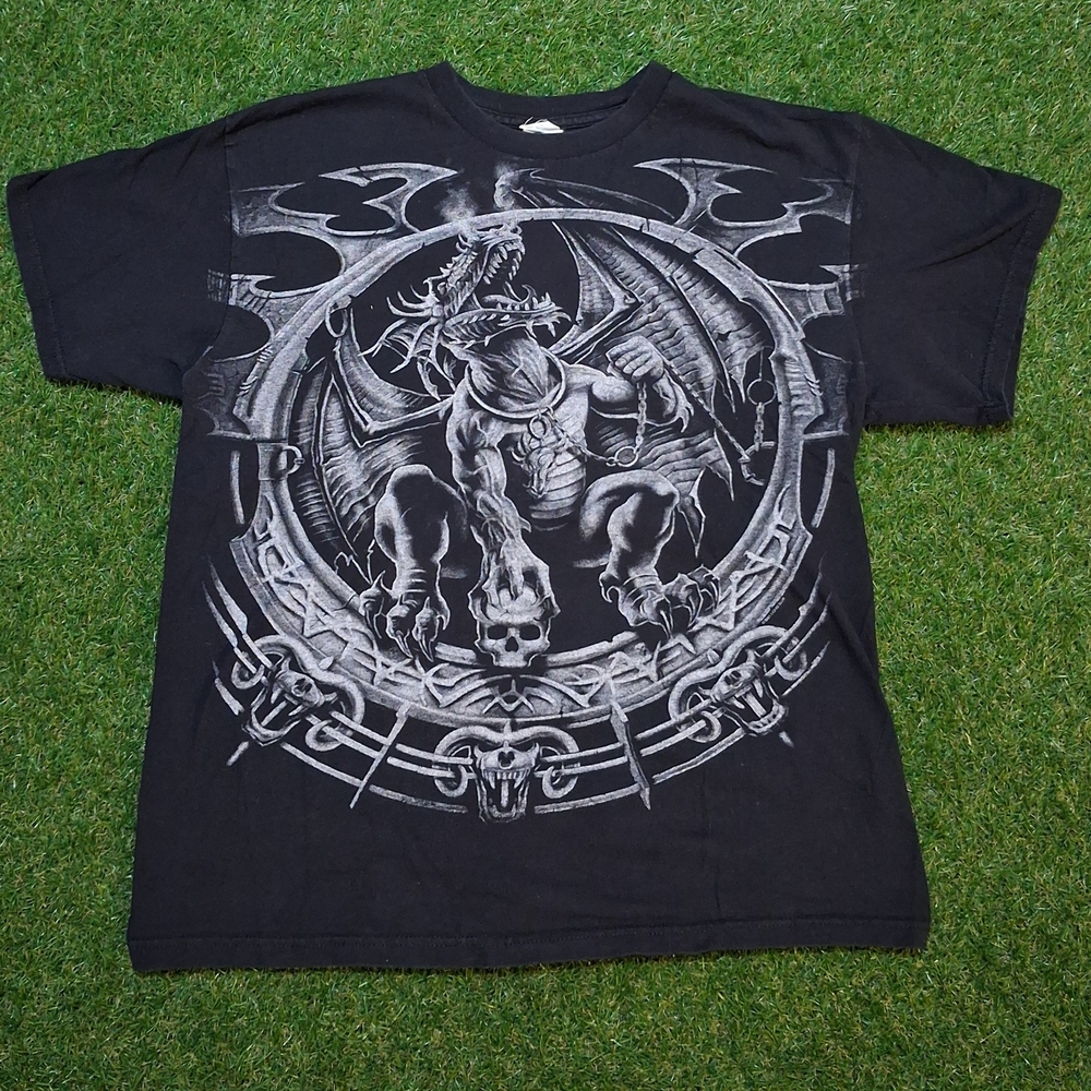 Delta Black Short-Sleeve Dragon Graphic Tee Goth Y2k Size Large